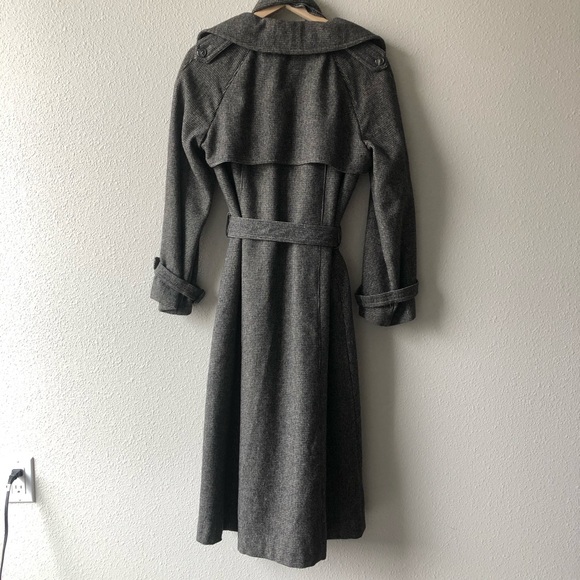 Vintage 100% Wool Houndstooth Trench & Scarf - Picture 2 of 6